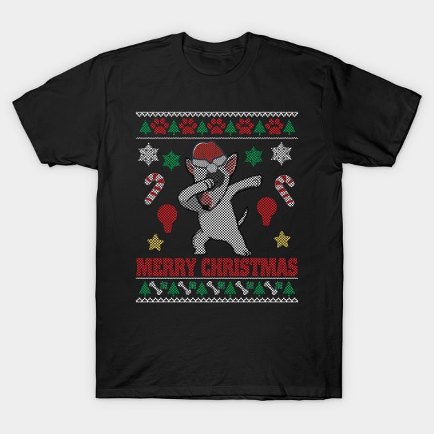 Bull Terrier Dog Dabbing Dance Ugly Sweater Christmas T-Shirt by suongmerch